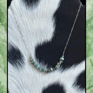 Genuine turquoise rough stone sterling silver dainty necklace